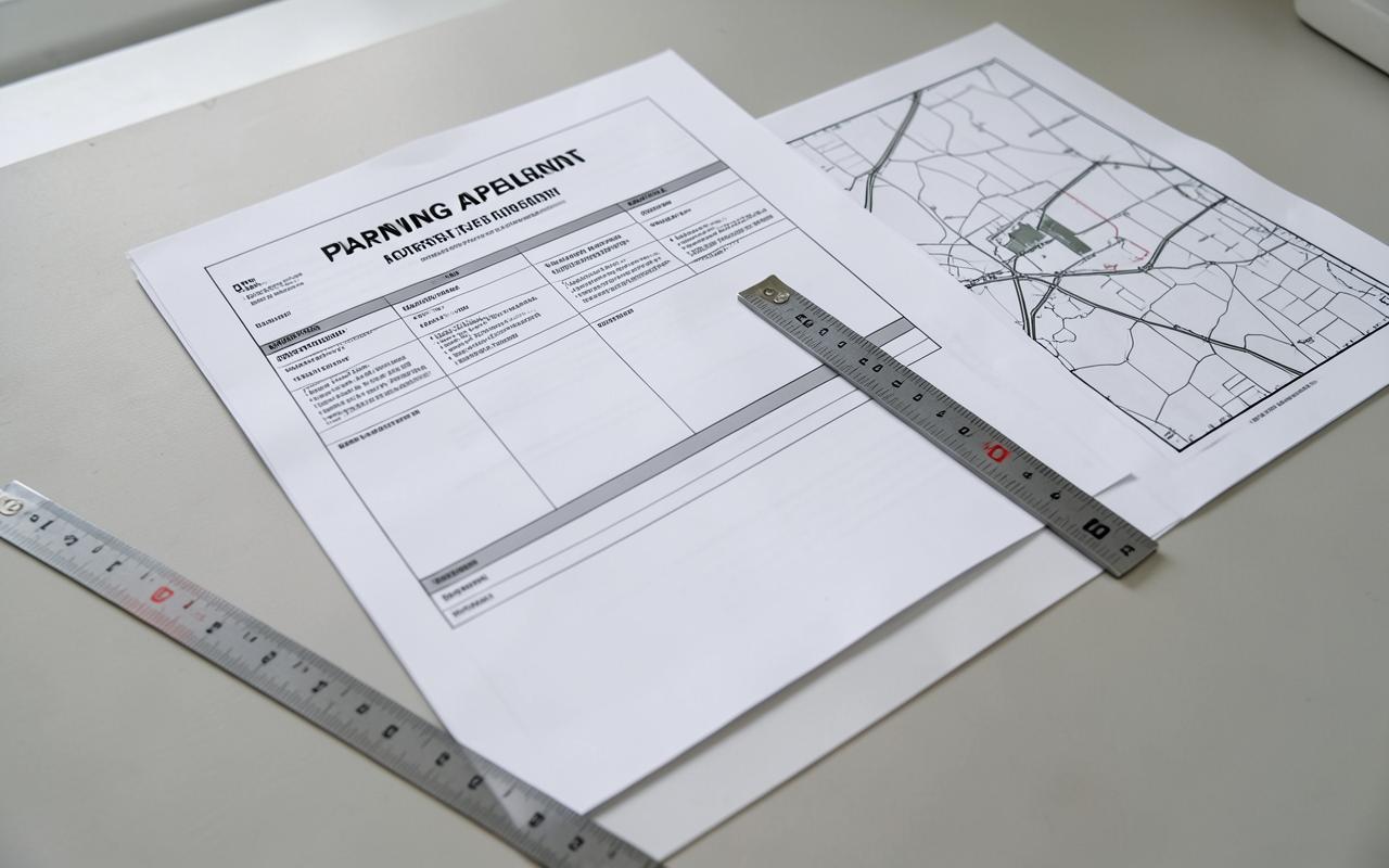 A printed planning appraisal report set out beside a location map and scale rule.